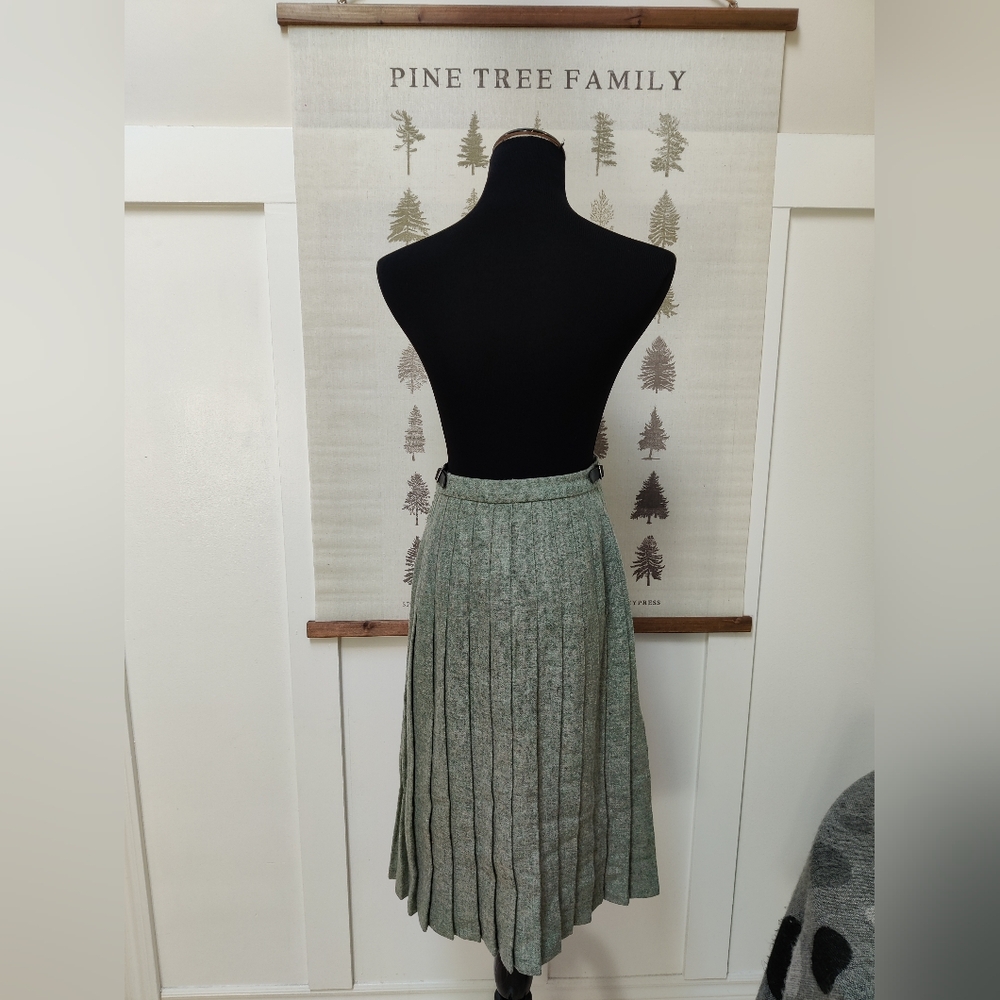 Vintage Green Wool Kilt Skirt Edinburgh Woollen Mill Pleated Wrap - 4 - Picture 6 of 10